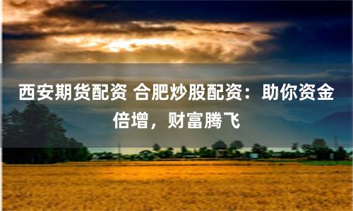 西安期货配资 合肥炒股配资：助你资金倍增，财富腾飞